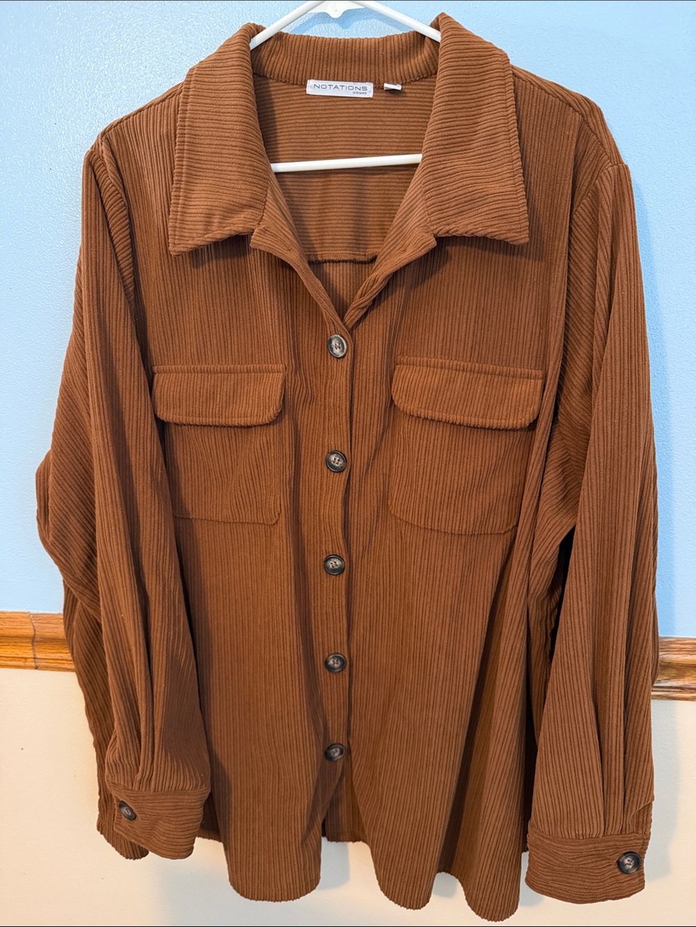 Notations Woman Brown Corduroy Ribbed Button Down Shacket Top 2X EUC